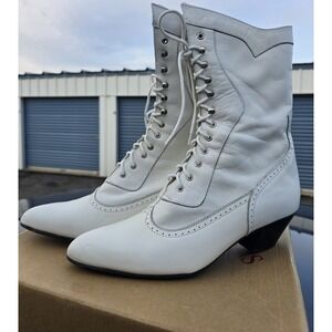 Oak Tree Farms Vintage White Leather Victorian Goth Boots Size US 10B